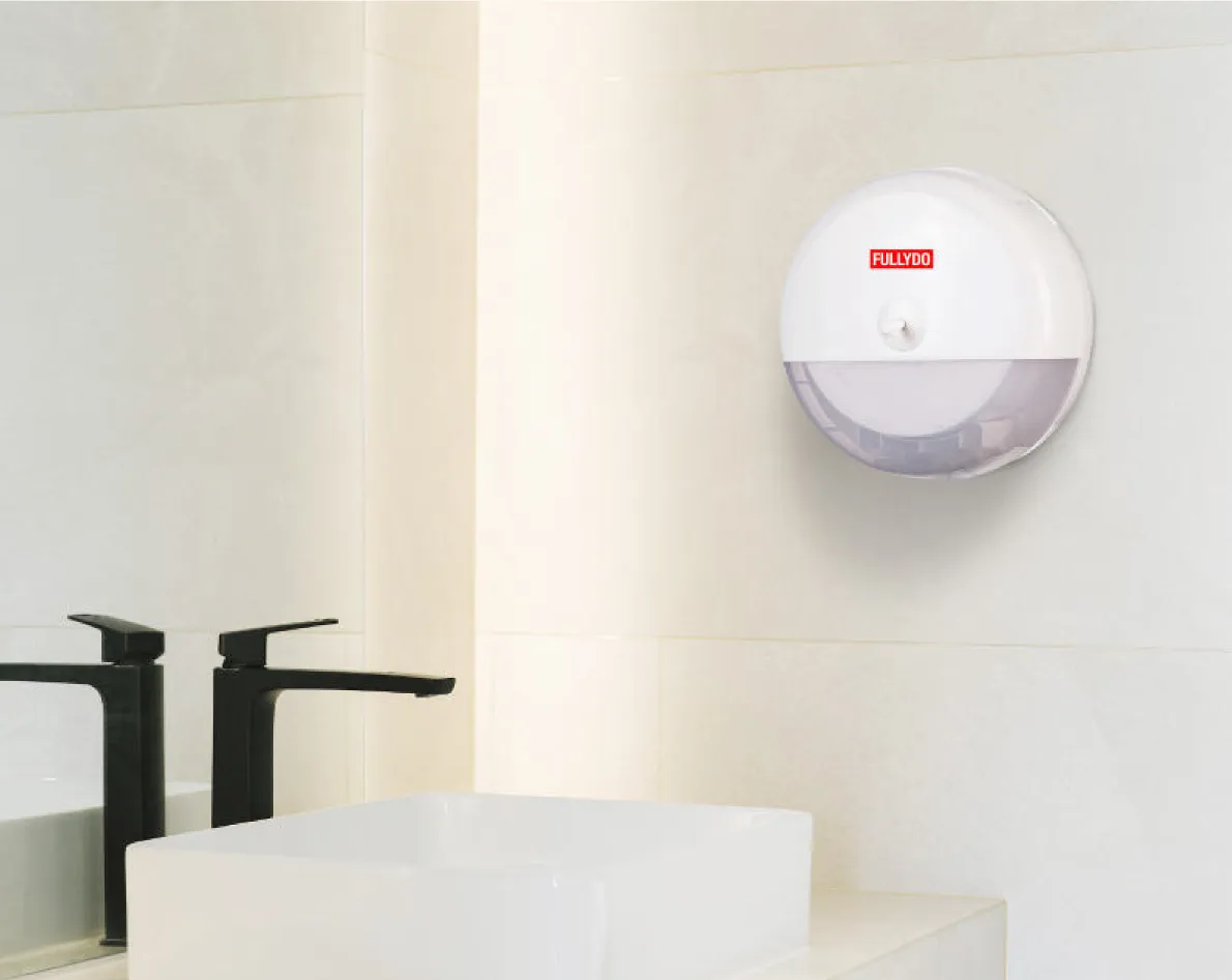 Center-pull hand towel in bathroom